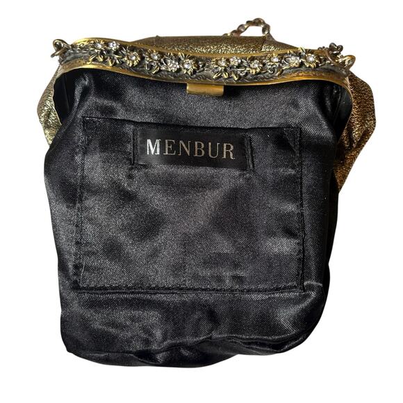 Menbur Event Clutch Gold Tone Metallic Bejewelled Ornate Clasp Retro Handbag - Picture 11 of 14